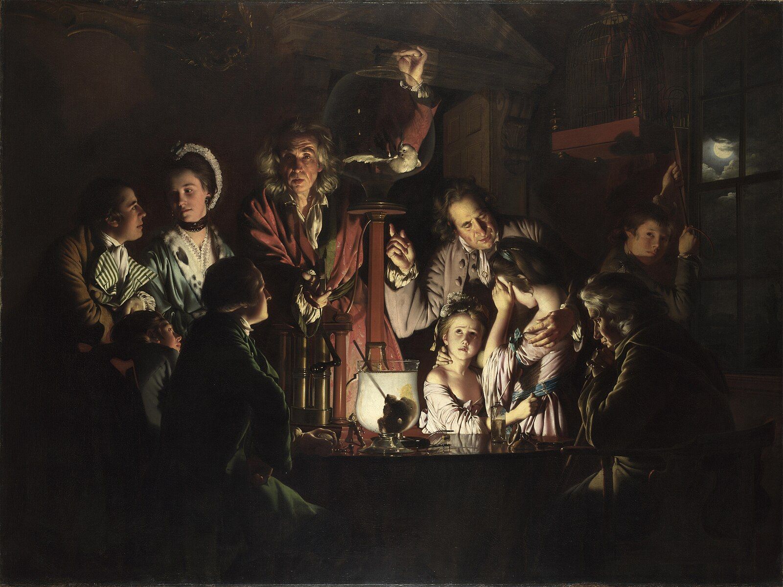 An Experiment on a Bird in an Air Pump (1768) โดย โจเซฟ ไรต์ แห่งดาร์บี 