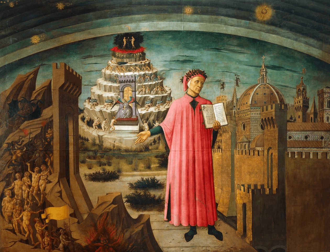 Domenico di Michelino, Dante holding the Divine Comedy, 1465 (Santa Maria del Fiore, Florence)
